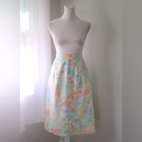 Vintage ‘70s Sears Skirts That Fit Pastel Floral Print A-Line Knee Length Skirt - Picture 1 of 9